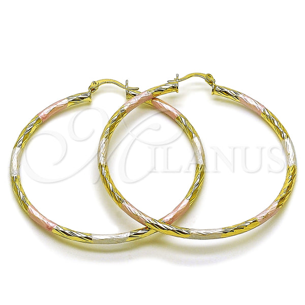 Argolla Grande 02.213.0254.60 Oro Laminado, Diseño de Hueco, Diamantado, Tres Tonos