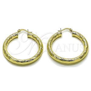 Argolla Grande 02.170.0311.40 Oro Laminado, Diseño de Hueco, Diamantado, Tono Dorado