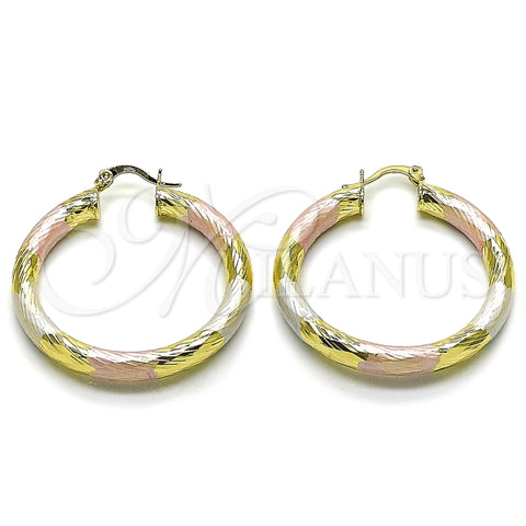 Argolla Grande 02.170.0311.1.40 Oro Laminado, Diseño de Hueco, Diamantado, Tricolor