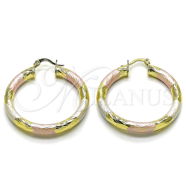 Argolla Grande 02.170.0311.1.40 Oro Laminado, Diseño de Hueco, Diamantado, Tres Tonos
