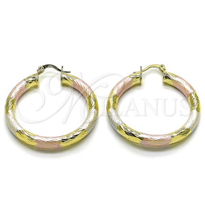 Argolla Grande 02.170.0311.1.40 Oro Laminado, Diseño de Hueco, Diamantado, Tres Tonos