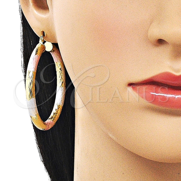 Argolla Grande 02.170.0311.1.50 Oro Laminado, Diseño de Hueco, Diamantado, Tres Tonos