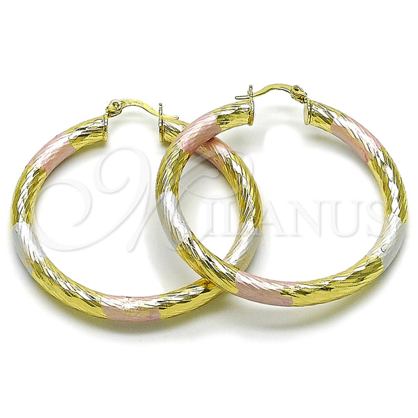 Argolla Grande 02.170.0311.1.50 Oro Laminado, Diseño de Hueco, Diamantado, Tres Tonos