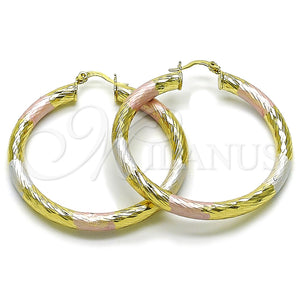 Argolla Grande 02.170.0311.1.50 Oro Laminado, Diseño de Hueco, Diamantado, Tres Tonos