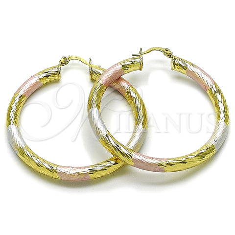 Argolla Grande 02.170.0311.1.50 Oro Laminado, Diseño de Hueco, Diamantado, Tres Tonos