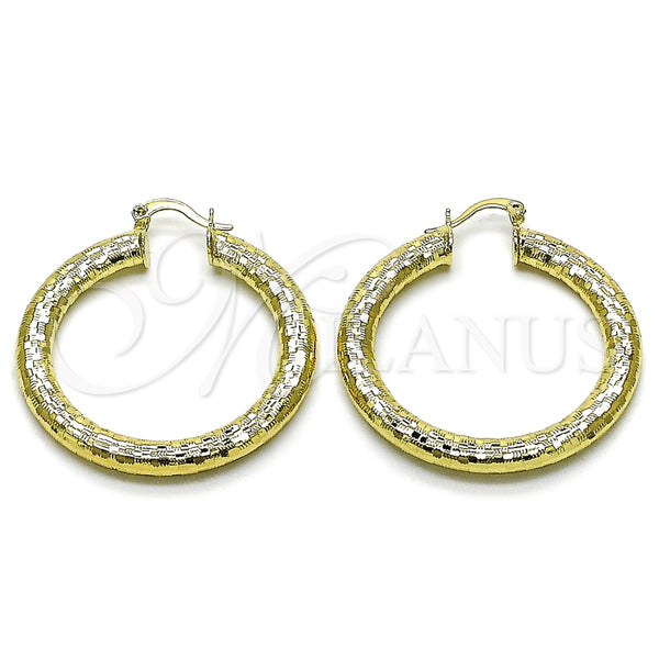 Argolla Grande 02.213.0889.40 Oro Laminado, Diseño de Hueco, Diamantado, Tono Dorado