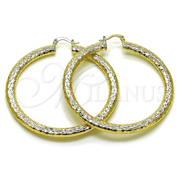 Argolla Extra Grande 02.213.0889.60 Oro Laminado, Diseño de Hueco, Diamantado, Tono Dorado