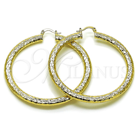 Argolla Extra Grande 02.213.0889.60 Oro Laminado, Diseño de Hueco, Diamantado, Tono Dorado