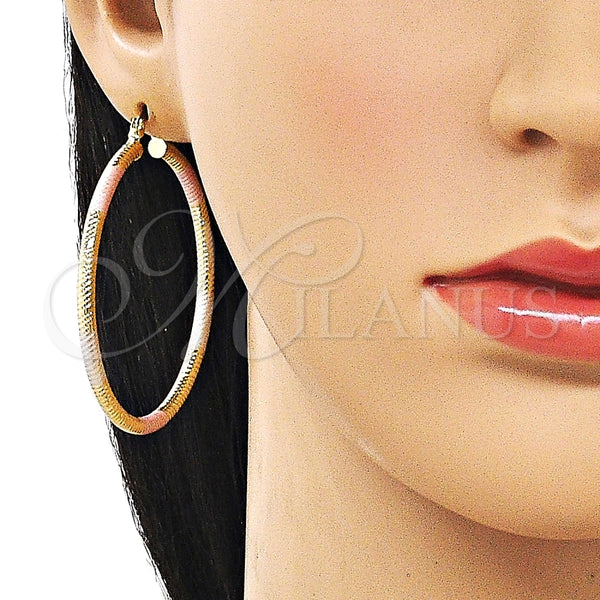 Argolla Grande 02.213.0258.1.50 Oro Laminado, Diseño de Hueco, Diamantado, Tres Tonos