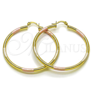Argolla Grande 02.213.0258.1.50 Oro Laminado, Diseño de Hueco, Diamantado, Tres Tonos