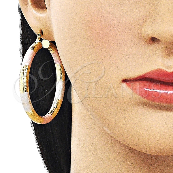 Argolla Grande 02.213.0812.1.50 Oro Laminado, Diseño de Hueco, Diamantado, Tres Tonos