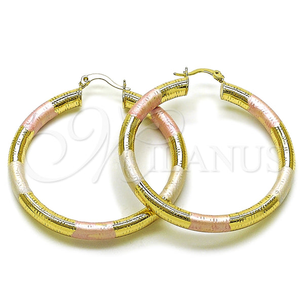 Argolla Grande 02.213.0812.1.50 Oro Laminado, Diseño de Hueco, Diamantado, Tres Tonos