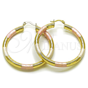 Argolla Grande 02.213.0812.1.50 Oro Laminado, Diseño de Hueco, Diamantado, Tres Tonos