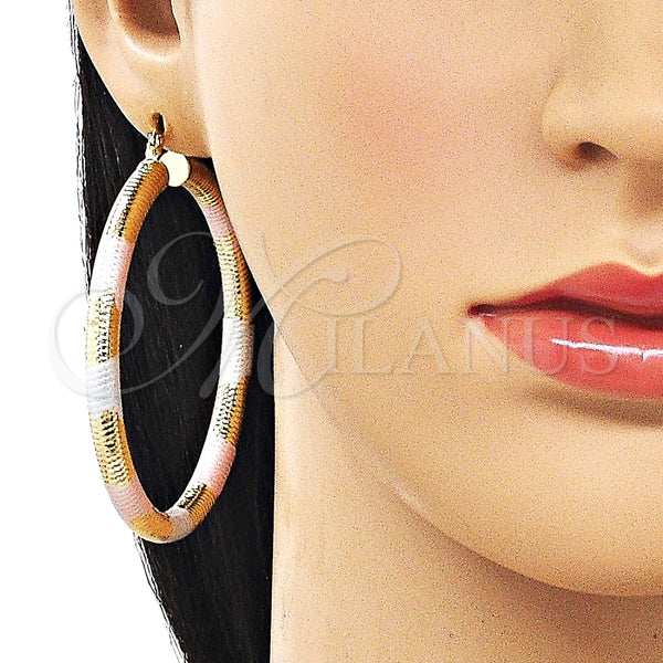Argolla Grande 02.213.0812.1.60 Oro Laminado, Diseño de Hueco, Diamantado, Tres Tonos