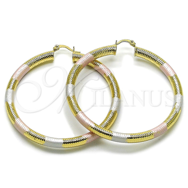 Argolla Grande 02.213.0812.1.60 Oro Laminado, Diseño de Hueco, Diamantado, Tres Tonos