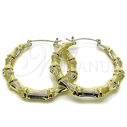 Argolla Grande 02.60.0149.60 Oro Laminado, Diseño de Bambu y Hueco, Diseño de Bambu, Pulido, Dorado