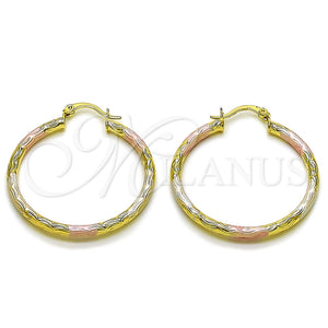Argolla Mediana 02.213.0151.1.40 Oro Laminado, Diseño de Hueco, Diamantado, Tres Tonos