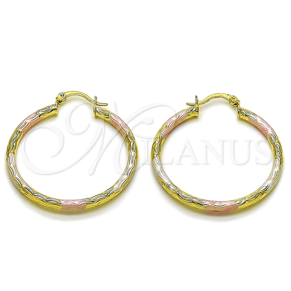 Argolla Mediana 02.213.0151.1.40 Oro Laminado, Diseño de Hueco, Diamantado, Tres Tonos