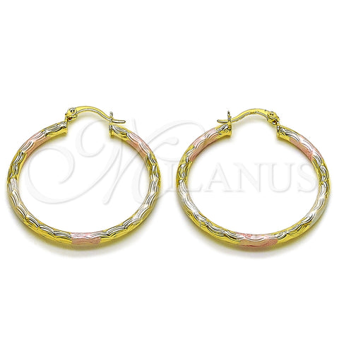 Argolla Mediana 02.213.0151.1.40 Oro Laminado, Diseño de Hueco, Diamantado, Tres Tonos