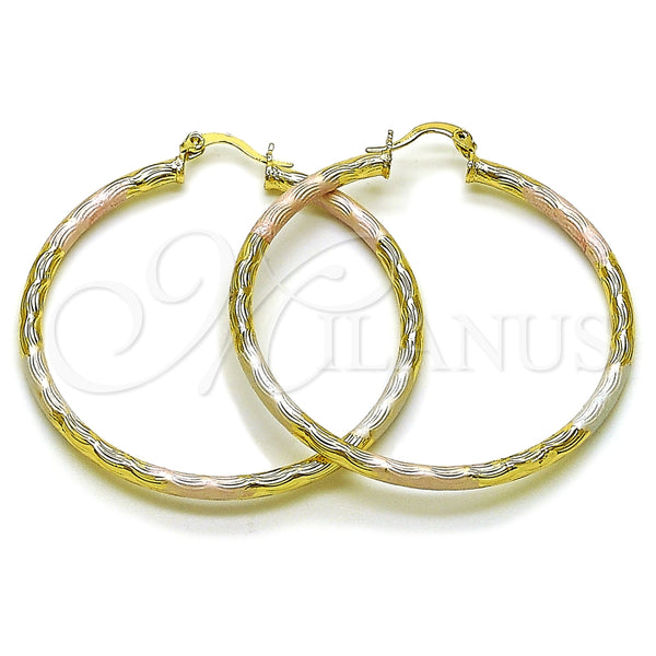 Argolla Grande 02.213.0151.1.50 Oro Laminado, Diseño de Hueco, Diamantado, Tres Tonos