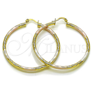 Argolla Grande 02.213.0151.1.50 Oro Laminado, Diseño de Hueco, Diamantado, Tres Tonos