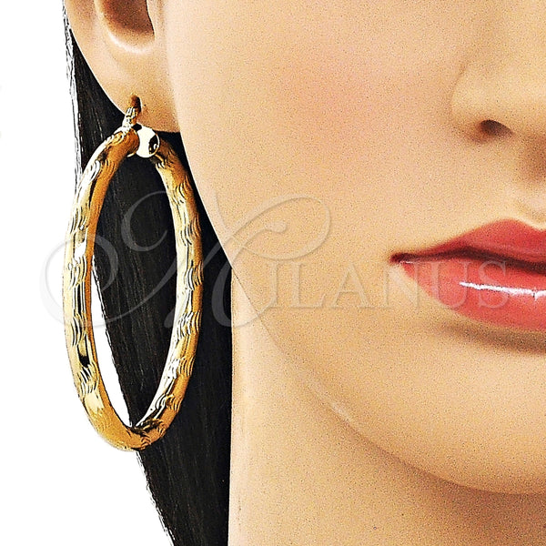 Argolla Grande 02.213.0228.60 Oro Laminado, Diseño de Hueco, Diamantado, Tono Dorado