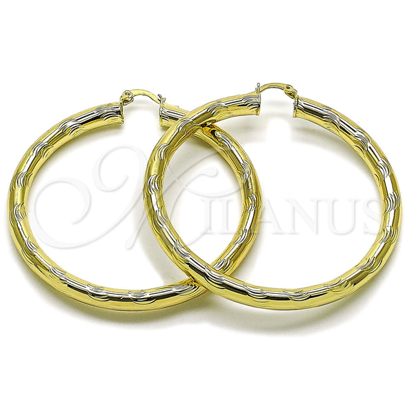 Argolla Grande 02.213.0228.60 Oro Laminado, Diseño de Hueco, Diamantado, Tono Dorado