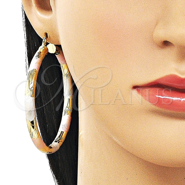 Argolla Grande 02.213.0228.1.60 Oro Laminado, Diseño de Hueco, Diamantado, Tres Tonos