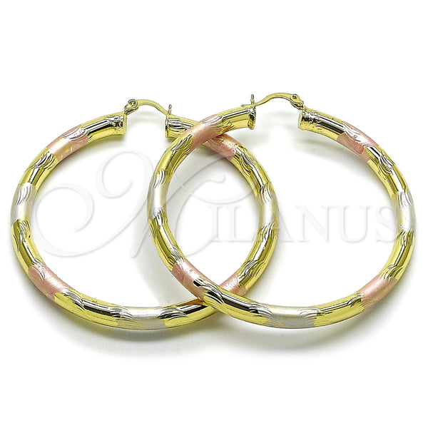 Argolla Grande 02.213.0228.1.60 Oro Laminado, Diseño de Hueco, Diamantado, Tres Tonos