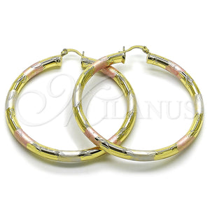 Argolla Grande 02.213.0228.1.60 Oro Laminado, Diseño de Hueco, Diamantado, Tres Tonos