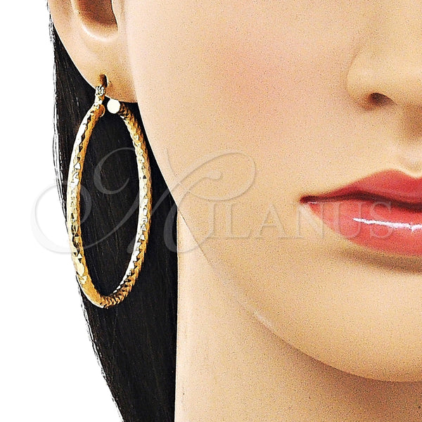 Argolla Grande 02.213.0906.50 Oro Laminado, Diseño de Hueco, Diamantado, Tono Dorado