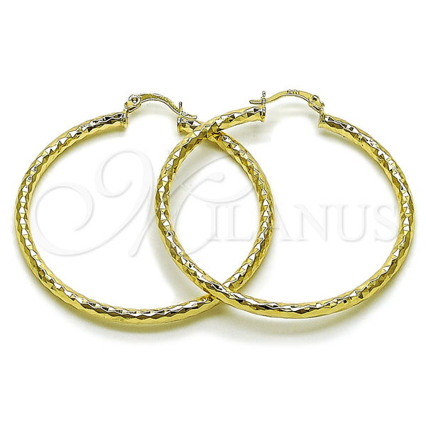Argolla Grande 02.213.0906.50 Oro Laminado, Diseño de Hueco, Diamantado, Tono Dorado