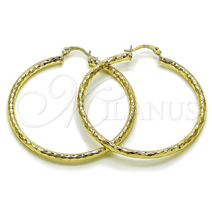 Argolla Grande 02.213.0906.50 Oro Laminado, Diseño de Hueco, Diamantado, Tono Dorado