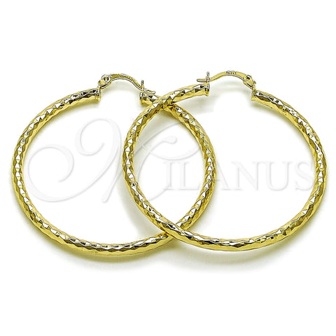 Argolla Grande 02.213.0906.50 Oro Laminado, Diseño de Hueco, Diamantado, Tono Dorado
