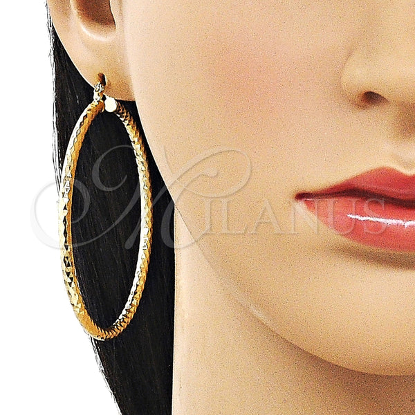 Argolla Grande 02.213.0906.60 Oro Laminado, Diseño de Hueco, Diamantado, Tono Dorado