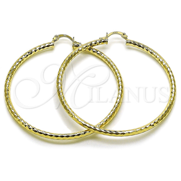 Argolla Grande 02.213.0906.60 Oro Laminado, Diseño de Hueco, Diamantado, Tono Dorado
