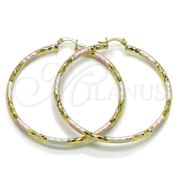 Argolla Grande 02.213.0906.1.60 Oro Laminado, Diseño de Hueco, Diamantado, Tres Tonos