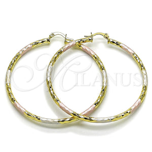 Argolla Grande 02.213.0906.1.60 Oro Laminado, Diseño de Hueco, Diamantado, Tres Tonos