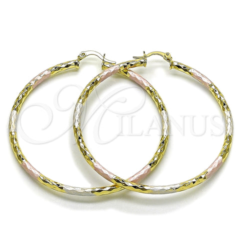 Argolla Grande 02.213.0906.1.60 Oro Laminado, Diseño de Hueco, Diamantado, Tres Tonos