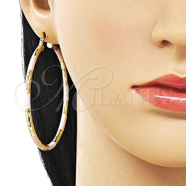Argolla Grande 02.213.0251.60 Oro Laminado, Diseño de Hueco, Diamantado, Tres Tonos
