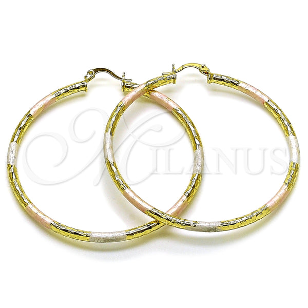 Argolla Grande 02.213.0251.60 Oro Laminado, Diseño de Hueco, Diamantado, Tres Tonos