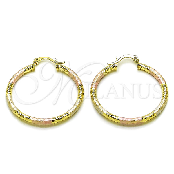 Argolla Mediana 02.213.0246.40 Oro Laminado, Diseño de Hueco, Diamantado, Tres Tonos