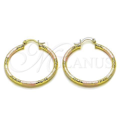 Argolla Mediana 02.213.0246.40 Oro Laminado, Diseño de Hueco, Diamantado, Tres Tonos