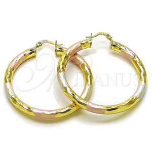 Argolla Grande 02.213.0811.1.50 Oro Laminado, Diseño de Hueco, Diamantado, Tres Tonos
