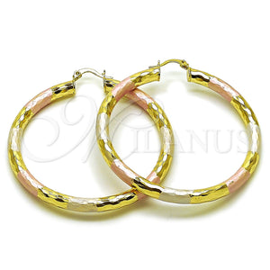 Argolla Grande 02.213.0811.1.60 Oro Laminado, Diseño de Hueco, Diamantado, Tres Tonos