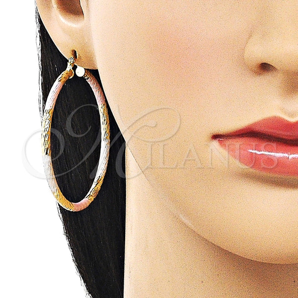 Argolla Grande 02.213.0247.50 Oro Laminado, Diseño de Hueco, Diamantado, Tres Tonos