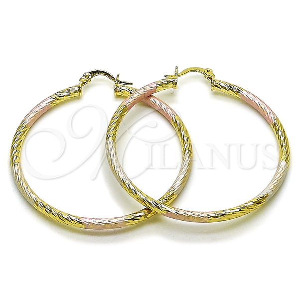 Argolla Grande 02.213.0247.50 Oro Laminado, Diseño de Hueco, Diamantado, Tres Tonos