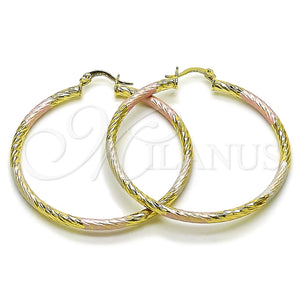Argolla Grande 02.213.0247.50 Oro Laminado, Diseño de Hueco, Diamantado, Tres Tonos