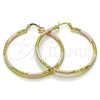 Argolla Grande 02.213.0247.50 Oro Laminado, Diseño de Hueco, Diamantado, Tres Tonos