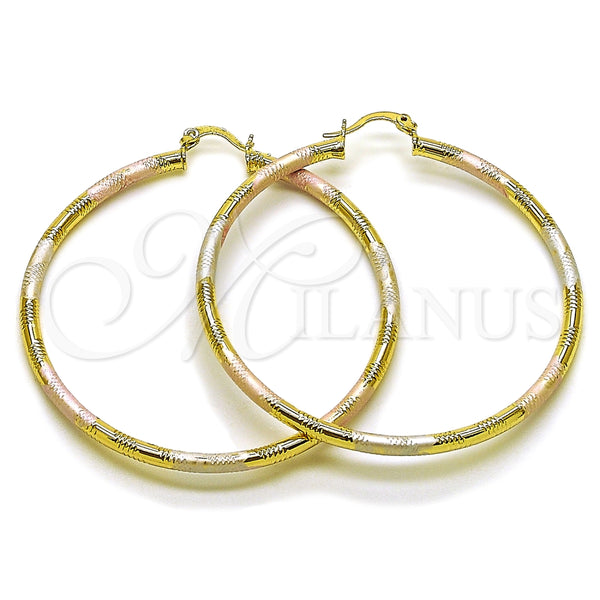 Argolla Grande 02.213.0153.1.60 Oro Laminado, Diseño de Hueco, Diamantado, Tres Tonos